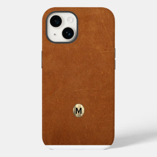 Moderne Monogramm aus Sable-Leder und gebürstetem iPhone 14 Hülle