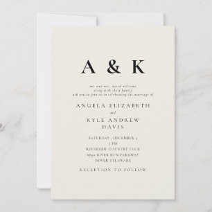 Moderne Monogramm Beige Hochzeit  Einladung