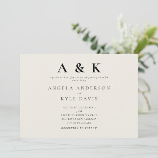 Moderne Monogramm Beige kein Parent horizontale Ho Einladung (Stehend Vorderseite)