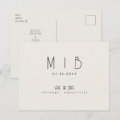 Moderne Monogramm-Beige Save the Date Postkarte (Vorne/Hinten)