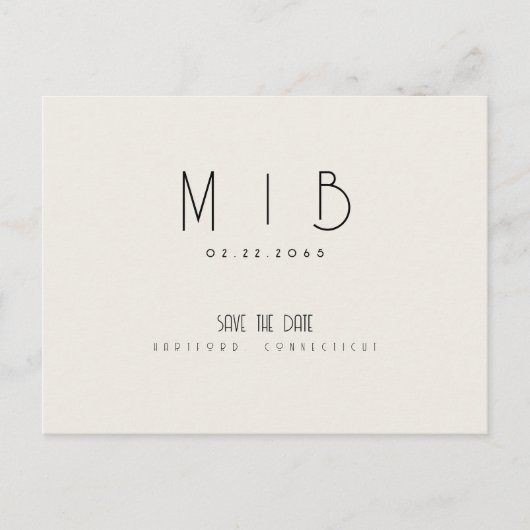 Moderne Monogramm-Beige Save the Date Postkarte (Vorderseite)