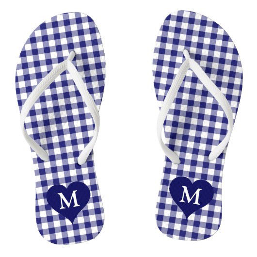 Moderne Monogramm Blau Kariert Badesandalen (Fußbett)