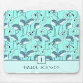 Moderne Monogramm Blaue Flamingos Mousepad (Vorne)