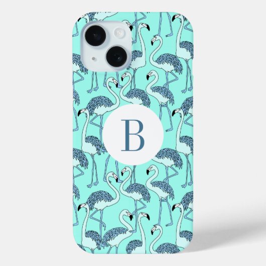 Moderne Monogramm Blaue Flamingos Muster Case-Mate iPhone Hülle (Rückseite)