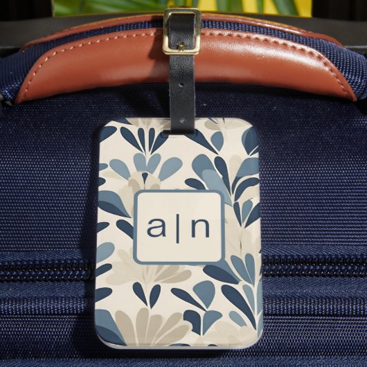 Moderne Monogramm Blaue Wildblumen Gepäckanhänger (Vorderseite Insitu 2)