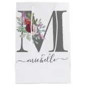 Moderne Monogramm Blumen Initiale Name Mittlere Geschenktüte (Rückseite)