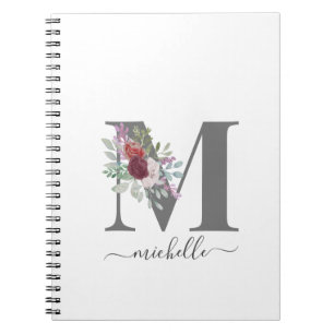 Moderne Monogramm Blumen Initiale Name Notizblock