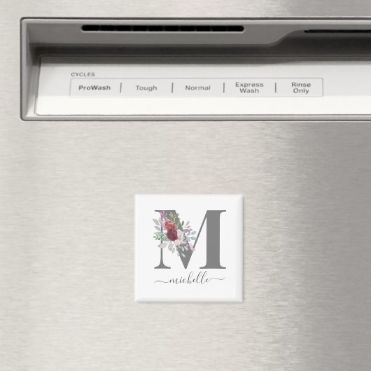Moderne Monogramm-Blumeninitiale Name Magnet (In Situ (Geschirrspüler))