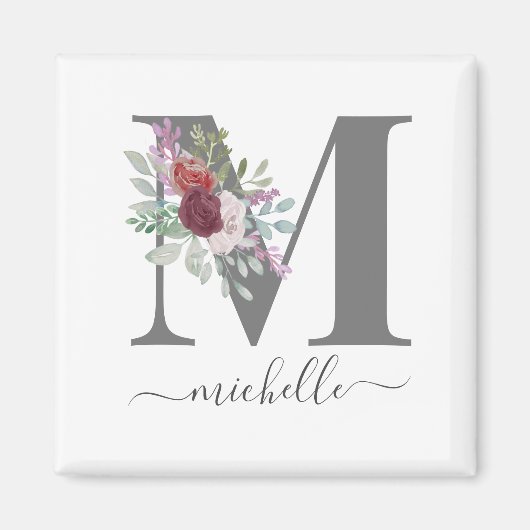 Moderne Monogramm-Blumeninitiale Name Magnet (Vorne)
