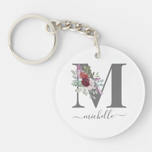 Moderne Monogramm-Blumeninitiale Name Schlüsselanhänger (Vorderseite)