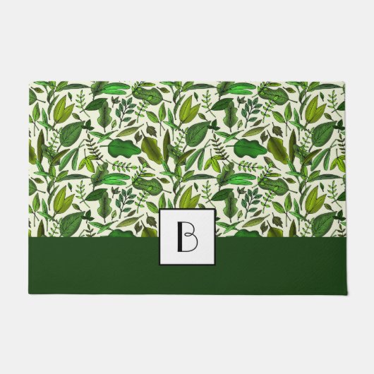 Moderne Monogramm Botanische Blätter Muster Fußmatte (Vorderseite)
