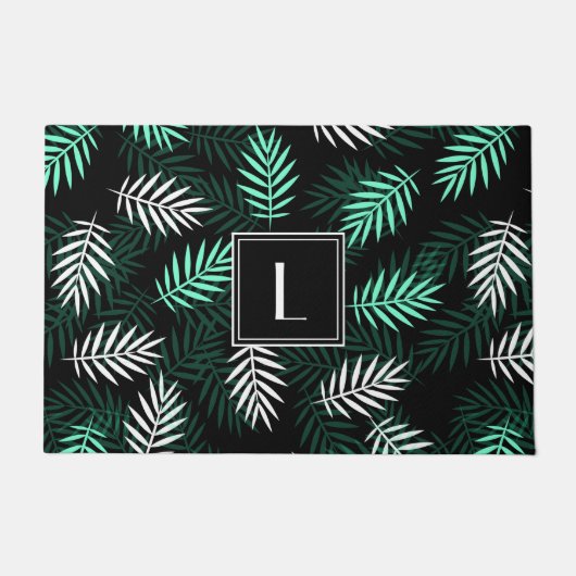 Moderne Monogramm Botanische Blätter Muster Fußmatte (Vorderseite)