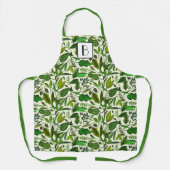 Moderne Monogramm Botanische Grüne Blätter Schürze (Vorderseite)