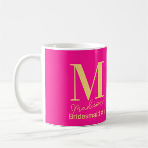 Moderne Monogramm Brautjungfer Nummer 1 Hot Pink Kaffeetasse