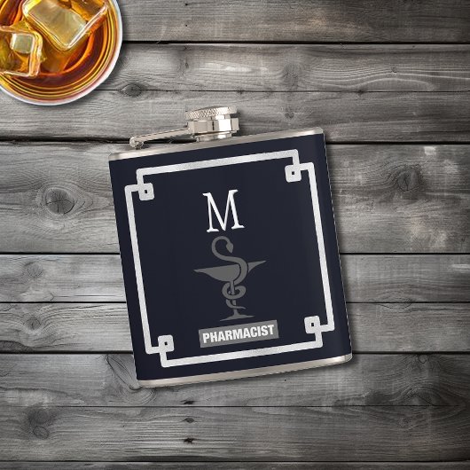 Moderne Monogramm Caduceus Apotheker Flachmann
