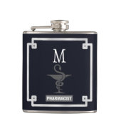 Moderne Monogramm Caduceus Apotheker Flachmann (Vorderseite)