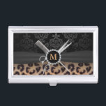 Moderne Monogramm Elegante Leopard Druckhaar-Styli Visitenkarten Dose<br><div class="desc">Moderne Monogram Elegant Leopard Print Hair Stylist Business Card Holder.</div>