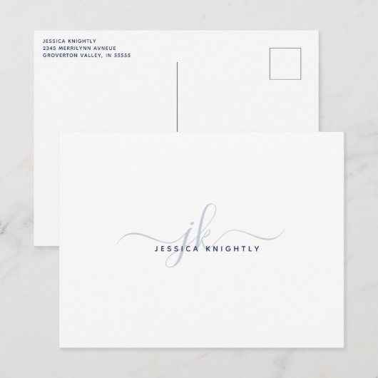 Moderne Monogramm Elegante Schrift Initialen Marin Postkarte (Vorne/Hinten)