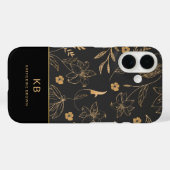 Moderne Monogramm Elegante Schwarz Gold Blumenmust Case-Mate iPhone Hülle (Rückseite (Horizontal))
