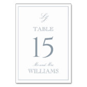 Moderne Monogramm Elegantes Script Dusty Blue Wedd Tischnummer (Rückseite)