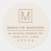 Moderne monogramm-elfenbeinfarbene Rücksendeadress Runder Aufkleber (Vorderseite)