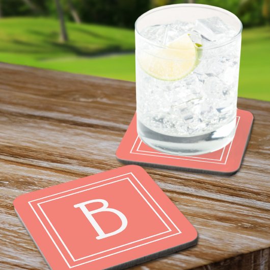 Moderne Monogramm erste Vorlage Einfache Koralle Getränkeuntersetzer