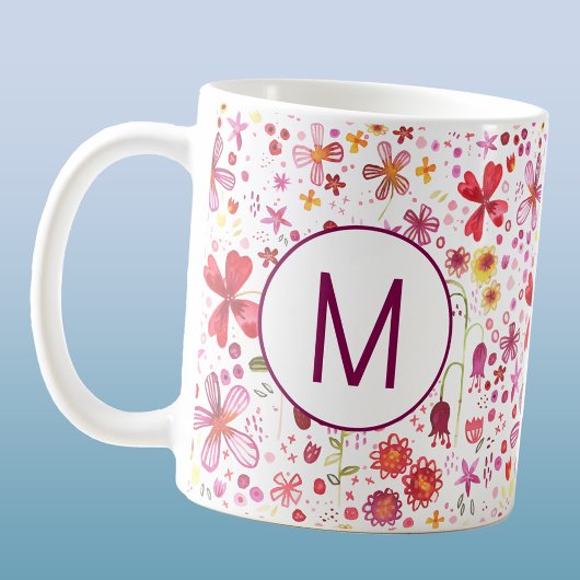 Moderne Monogramm erste Wildblume Wasserfarbe Kaffeetasse