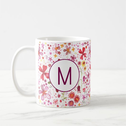 Moderne Monogramm erste Wildblume Wasserfarbe Kaffeetasse (Links)