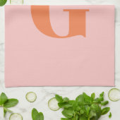 Moderne Monogramm Erstpastel Rosa und Orange  Geschirrtuch (Gefaltet)