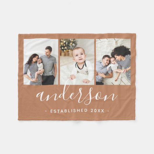 Moderne Monogramm-Familie 3 FotoCollage Fleecedecke (Vorderseite (Horizontal))