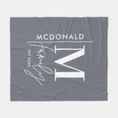 Moderne Monogramm-Familie Marine grau stilvoll pas Fleecedecke (Vorderseite (Horizontal))
