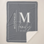 Moderne Monogramm Familie Marine grau stilvolle Sh Sherpadecke (Vorderseite)