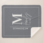 Moderne Monogramm-Familie Marine grau stylisch Sherpadecke (Vorderseite (Horizontal))