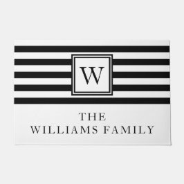Moderne Monogramm-Familie: Schwarz und Weiß Fußmatte