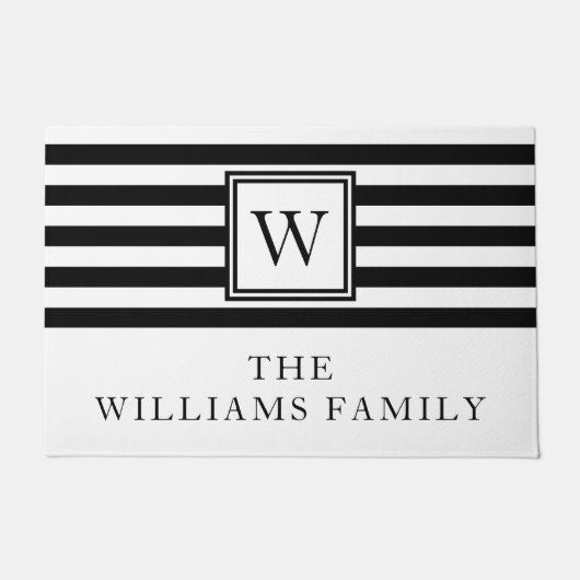 Moderne Monogramm-Familie: Schwarz und Weiß Fußmatte (Vorderseite)