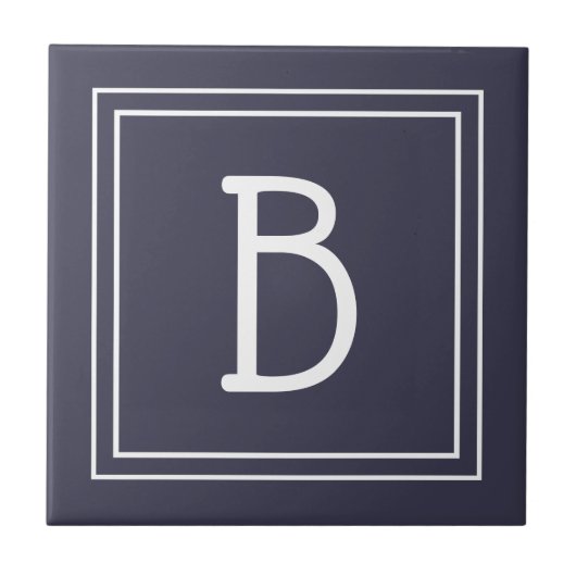 Moderne Monogramm-Familieninitiale Blau & Weiß Fliese (Vorderseite)