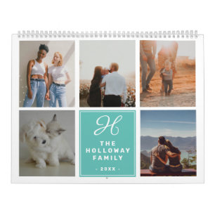 Moderne Monogramm-Familienname aquamarin 17 Foto C Kalender