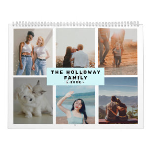 Moderne Monogramm-Familienname aquamarin 18 Foto C Kalender