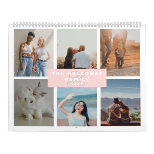 Moderne Monogramm-Familienname Rosa 18 Foto Collag Kalender