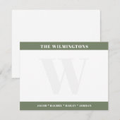 Moderne Monogramm-Familiennamen Sage Grün Schreibw Mitteilungskarte (Vorne/Hinten)