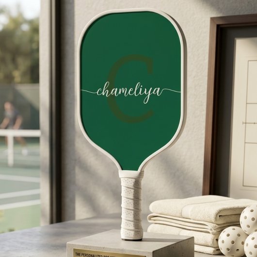 Moderne Monogramm-Flasche Grün & Weiß Pickleball Schläger