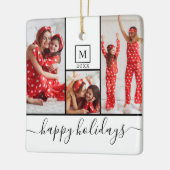 Moderne Monogramm Foto Collage Happy Holiday White Keramikornament (Links)