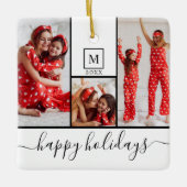 Moderne Monogramm Foto Collage Happy Holiday White Keramikornament (Vorderseite)