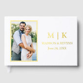 Moderne Monogramm Foto Wedding Gold Foil Gästebuch (Vorderseite)