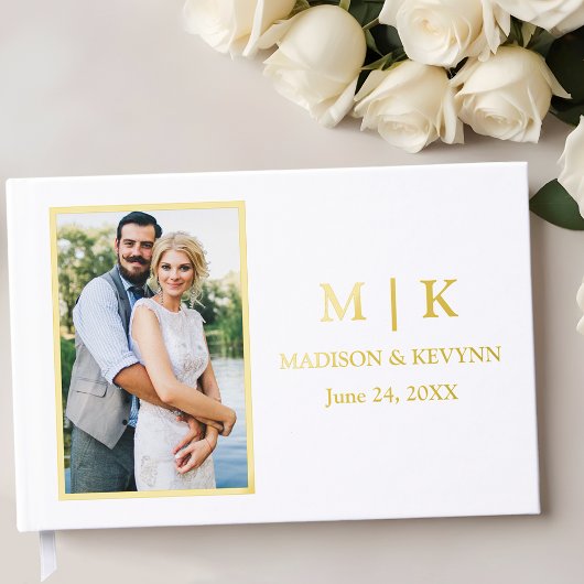 Moderne Monogramm Foto Wedding Gold Foil Gästebuch