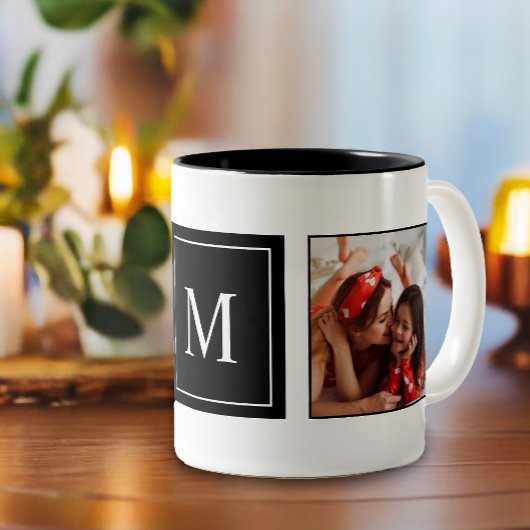 Moderne Monogramm-FotoCollage Zweifarbige Tasse