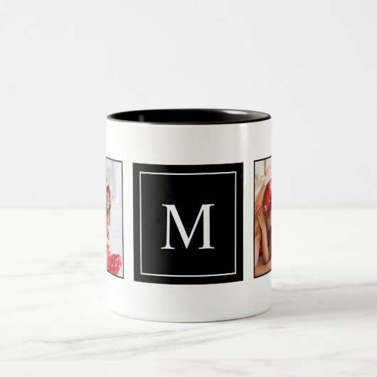 Moderne Monogramm-FotoCollage Zweifarbige Tasse (Mittel)