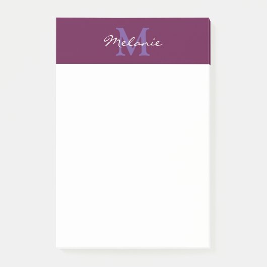 Moderne Monogramm Fuchsia Rosa und Lavendel Post-it Klebezettel (Vorderseite)