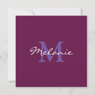 Moderne Monogramm Fuchsia Rosa und Lila Violett Ka Dankeskarte