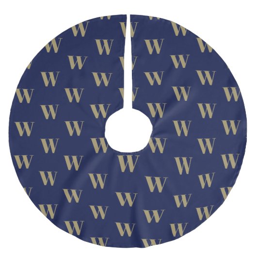 Moderne monogramm Gold Marine Blau erste benutzerd Polyester Weihnachtsbaumdecke (Vorderseite)